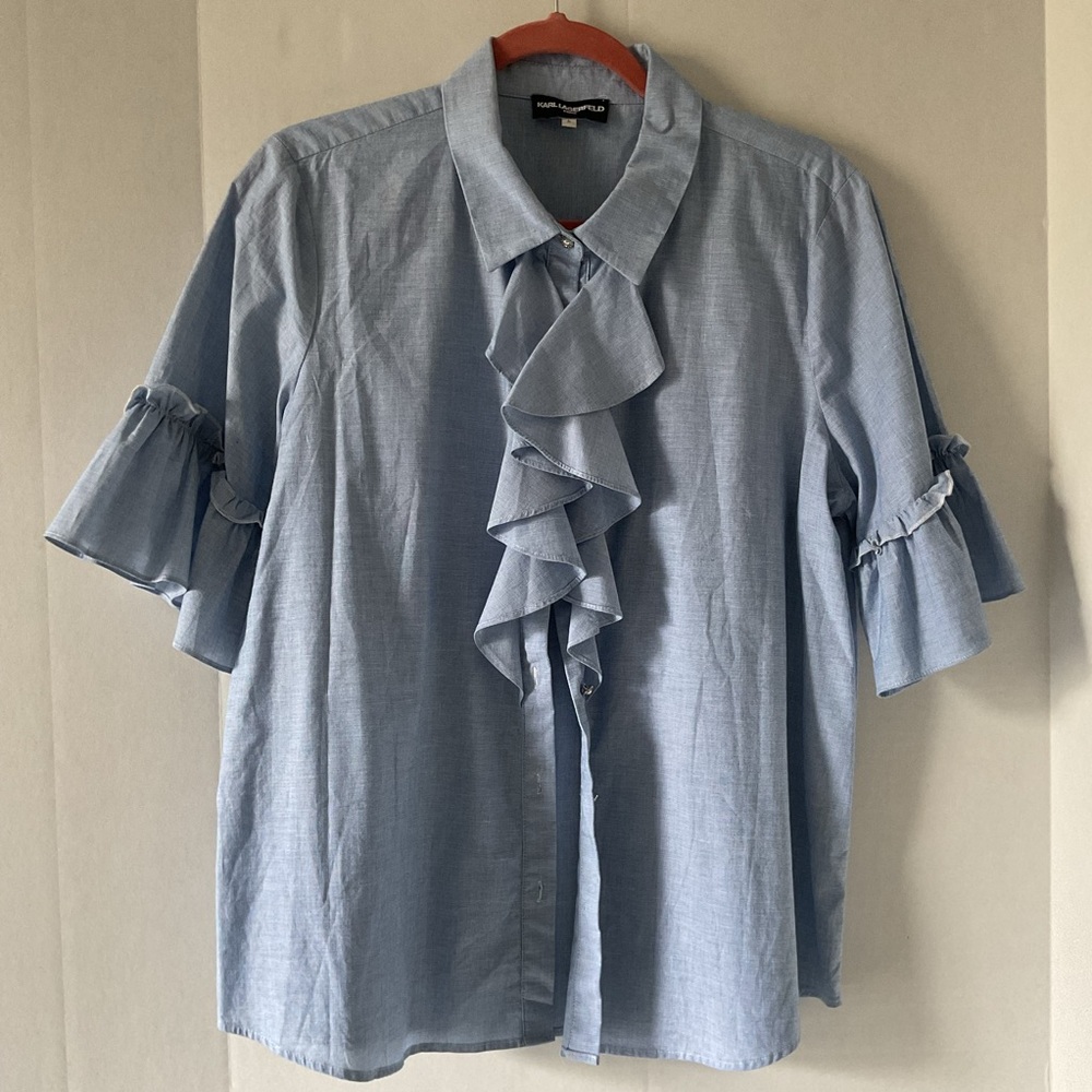 Karl Lagerfield Women’s Light Blue Ruffle Blouse